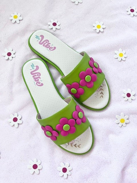 The Vibe is Flower Power In Lime Green with Hot Pink Flowers