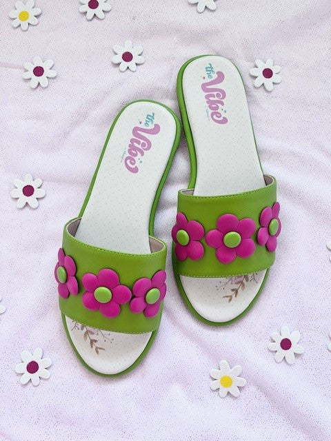 The Vibe is Flower Power In Lime Green with Hot Pink Flowers