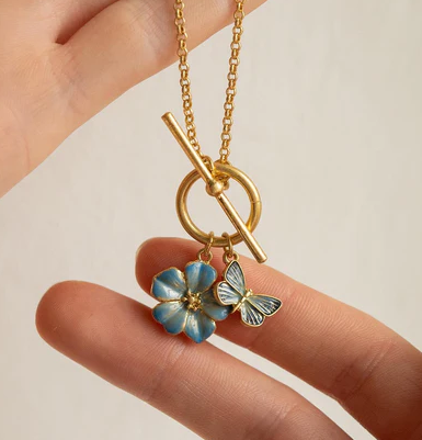 Fable England Butterfly and Flower Necklace