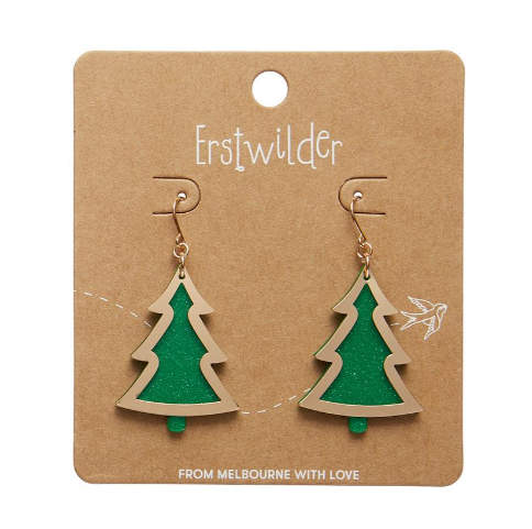 Erstwilder Merry Kitschmas Green Gold Christmas Tree Drop Earrings