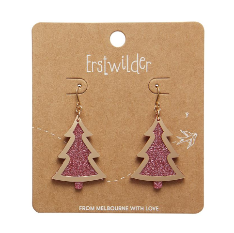 Erstwilder Merry Kitschmas Pink Gold Christmas Tree Drop Earrings