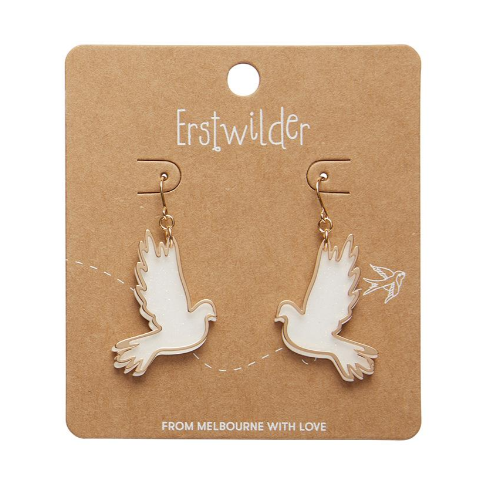 Erstwilder Merry Kitschmas White Gold Dove Drop Earrings