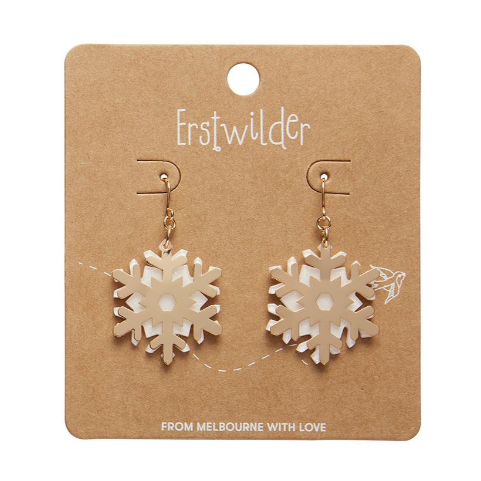 Erstwilder Merry Kitschmas White Gold Snowflake Drop Earrings