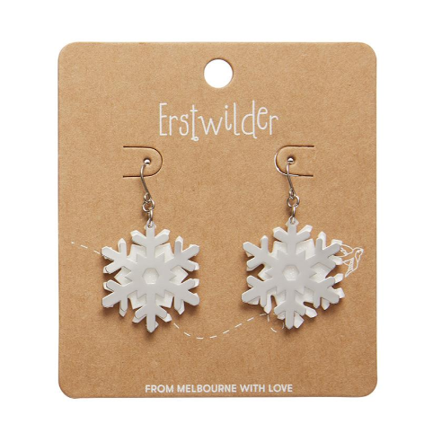 Erstwilder Merry Kitschmas White Silver Snowflake Drop Earrings