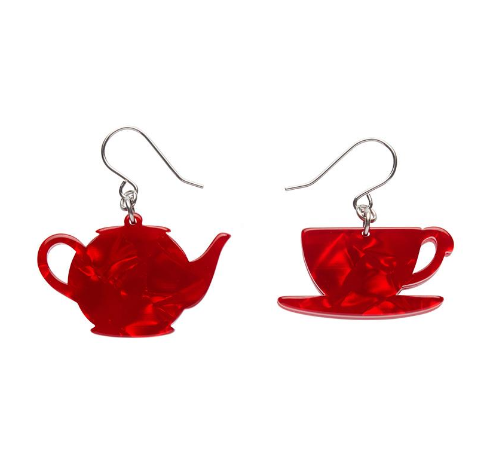 Erstwilder London Calling Tea Set Drop Earrings Red