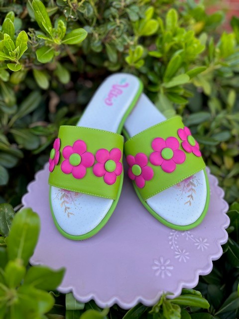 The Vibe is Flower Power In Lime Green with Hot Pink Flowers