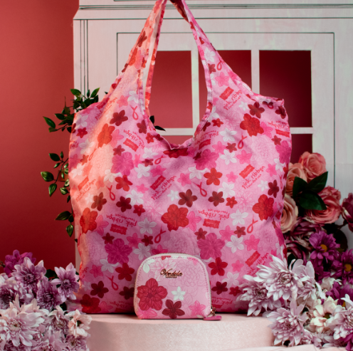 Vendula Pink Ribbon Foundation London Cats and Corgis Floral Folding Shopper and Purse