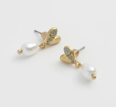 Fable England Forget Me Not Heart and Pearl Earrings