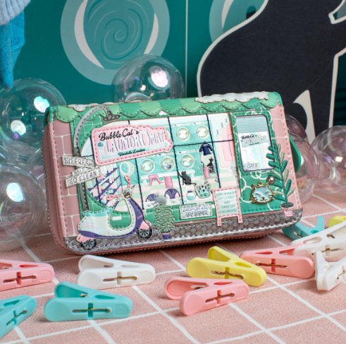 PREORDER Vendula Bubble Cats Laundromat Medium Ziparound Wallet