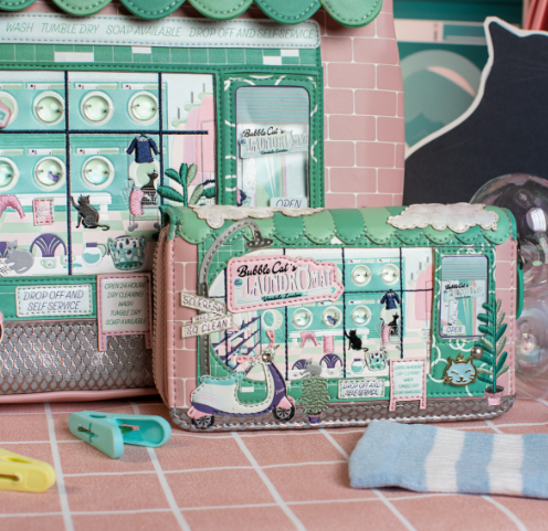 PREORDER Vendula Bubble Cats Laundromat Medium Ziparound Wallet