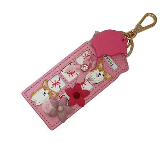 Vendula Pink Ribbon Foundation London Cats and Corgis Floral Pink Telephone Box Key Charm