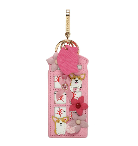 Vendula Pink Ribbon Foundation London Cats and Corgis Floral Pink Telephone Box Key Charm