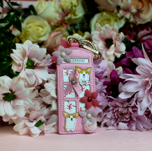 Vendula Pink Ribbon Foundation London Cats and Corgis Floral Pink Telephone Box Key Charm