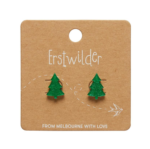 Erstwilder Merry Kitschmas Green Christmas Tree Stud Earrings